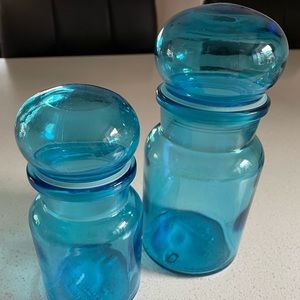 Blue glass vintage decor containers